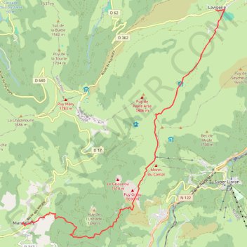 Itinéraire De Lavigerie à Mandailles, distance, dénivelé, altitude, carte, profil, trace GPS