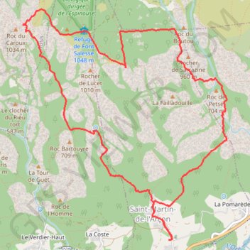 Itinéraire Saint-Martin-de-l'Arçon, distance, dénivelé, altitude, carte, profil, trace GPS