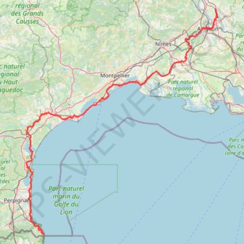 Itinéraire Courthézon (84350), Vaucluse, Provence-Alpes-Côte d'Azur, France - Cerbère (66290), Pyrénées-Orientales, Occitanie, France, distance, dénivelé, altitude, carte, profil, trace GPS