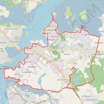 Itinéraire BELZ (Bretagne), distance, dénivelé, altitude, carte, profil, trace GPS