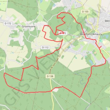 Itinéraire Parcours en vtt dans la foret de Rambouillet depuis Montfort l'Amaury, distance, dénivelé, altitude, carte, profil, trace GPS