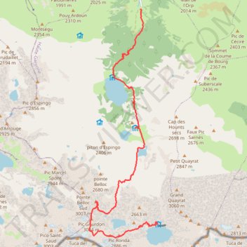 Itinéraire Refuge du Portillon - pics Gourdon et Spijeoles - Astau, distance, dénivelé, altitude, carte, profil, trace GPS