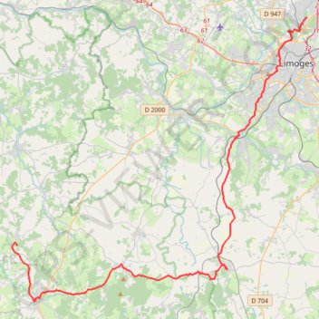 Itinéraire Champsac Limoges, distance, dénivelé, altitude, carte, profil, trace GPS