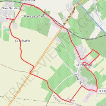 Itinéraire Circuit VTC N°2 - "Prunelas - Salignac", distance, dénivelé, altitude, carte, profil, trace GPS