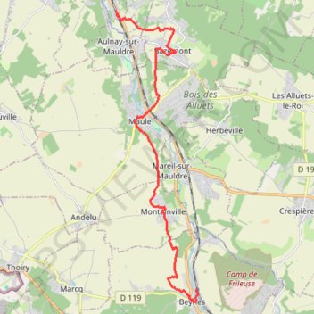 Itinéraire D'Aulnay-Sur-Mauldre à Beynes, distance, dénivelé, altitude, carte, profil, trace GPS