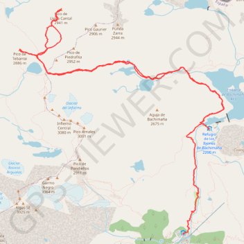 Itinéraire Llena Cantal y Tebarray depuis Baños de Panticosa, distance, dénivelé, altitude, carte, profil, trace GPS