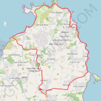 Itinéraire PLOUGRESCANT, distance, dénivelé, altitude, carte, profil, trace GPS