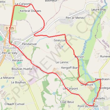 Itinéraire Pont-du-Châtel, distance, dénivelé, altitude, carte, profil, trace GPS