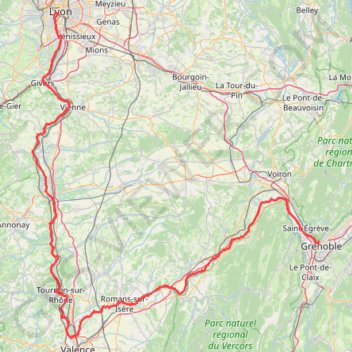 Itinéraire Grenoble Lyon, distance, dénivelé, altitude, carte, profil, trace GPS