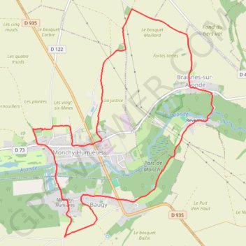 Itinéraire Circuit du Mont Calvaire - Monchy-Humières, distance, dénivelé, altitude, carte, profil, trace GPS