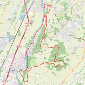 Itinéraire Muret, à la sortie du lycée vers la Forêt d'Eaunes, distance, dénivelé, altitude, carte, profil, trace GPS