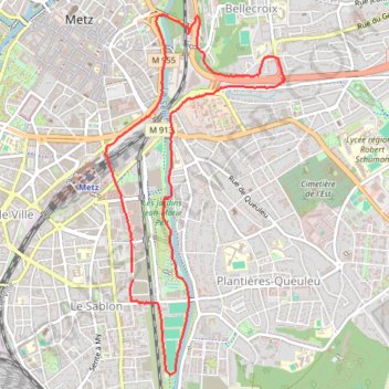 Itinéraire Metz, Sablon - Seille - Bellecroix, distance, dénivelé, altitude, carte, profil, trace GPS