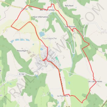 Itinéraire Montemboeuf sentier du petit mairat, distance, dénivelé, altitude, carte, profil, trace GPS