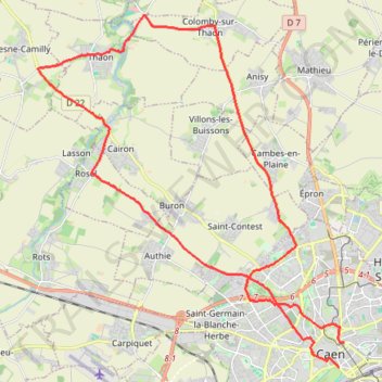 Itinéraire 05 - CAEN++_+CAEN, distance, dénivelé, altitude, carte, profil, trace GPS
