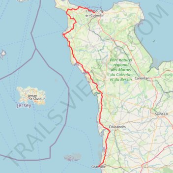 Itinéraire 1 - Etape 9 GPX _Granville - Cherbourg, distance, dénivelé, altitude, carte, profil, trace GPS