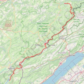 Itinéraire GR5 De Soulce-Cernay à Montperreux (Doubs), distance, dénivelé, altitude, carte, profil, trace GPS