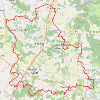 Itinéraire Montlieu - 47km, distance, dénivelé, altitude, carte, profil, trace GPS