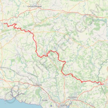 Itinéraire GR38 De Châteauneuf-du-Faou (Finistère) à Baud (Morbihan), distance, dénivelé, altitude, carte, profil, trace GPS
