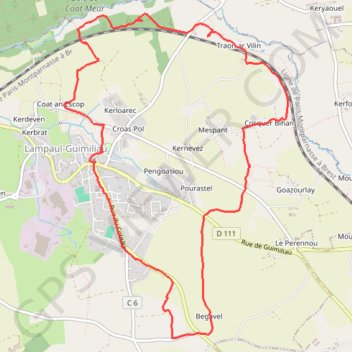 Itinéraire Autour de Lampaul - Guimiliau, distance, dénivelé, altitude, carte, profil, trace GPS