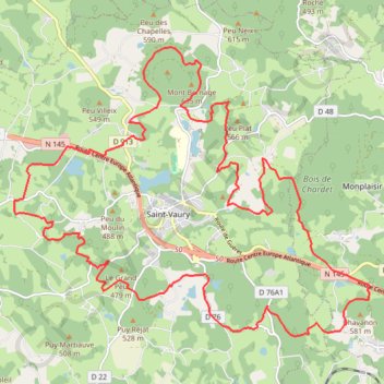 Itinéraire Monts de Guéret, distance, dénivelé, altitude, carte, profil, trace GPS