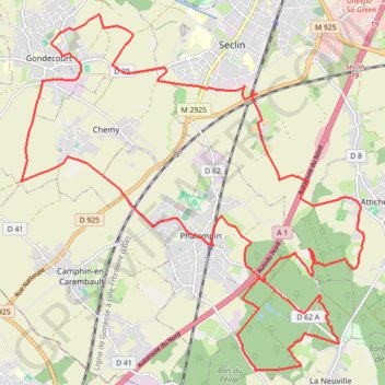 Itinéraire Rando au départ de Gondecourt, distance, dénivelé, altitude, carte, profil, trace GPS