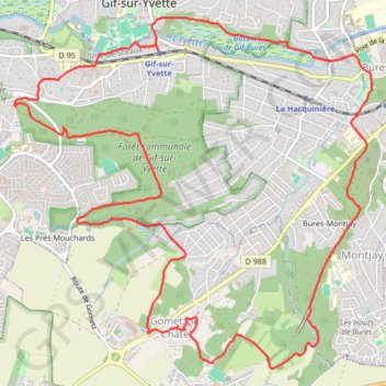 Itinéraire Circuit Gif - Bures - Gometz, distance, dénivelé, altitude, carte, profil, trace GPS