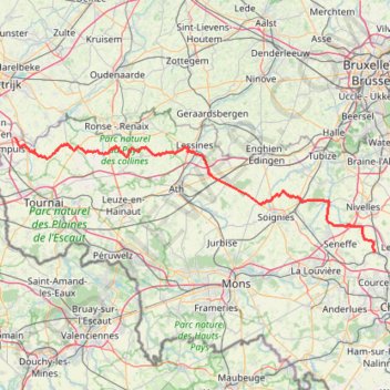 Itinéraire 01_250_Mouscron_PontACelles, distance, dénivelé, altitude, carte, profil, trace GPS