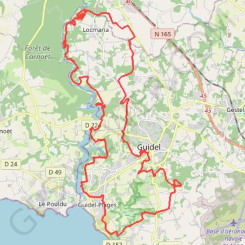 Itinéraire Rando de Guidel, distance, dénivelé, altitude, carte, profil, trace GPS