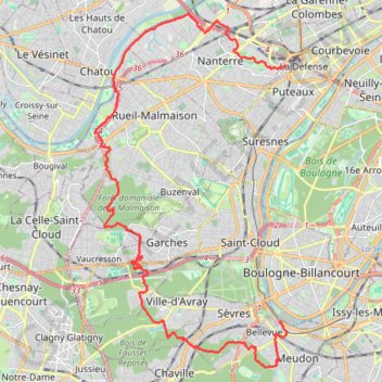 Itinéraire Entre deux Seines de La Défense à Meudon, distance, dénivelé, altitude, carte, profil, trace GPS