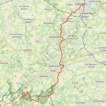 Itinéraire Randonnée D'hoppe - Zottegem, distance, dénivelé, altitude, carte, profil, trace GPS