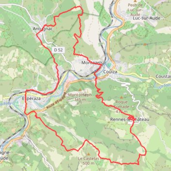 Itinéraire Sur les traces de l'abbé Saunière, distance, dénivelé, altitude, carte, profil, trace GPS