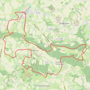 Itinéraire Aunay-sur-Odon, distance, dénivelé, altitude, carte, profil, trace GPS