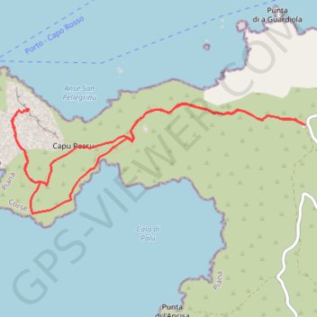 Itinéraire Capo Rosso par la nouvelle variante aménagée avec retour par le littoral, distance, dénivelé, altitude, carte, profil, trace GPS