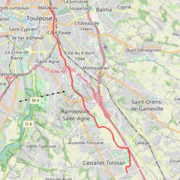 Itinéraire Canal du Midi - Toulouse - Vic, distance, dénivelé, altitude, carte, profil, trace GPS