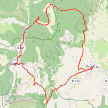 Itinéraire Oppédette - Vachères, distance, dénivelé, altitude, carte, profil, trace GPS