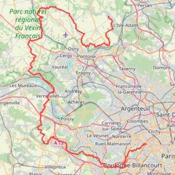 Itinéraire GR1 De la Porte Maillot (Paris) à Nesles-la-Vallée (Val-d'Oise), distance, dénivelé, altitude, carte, profil, trace GPS