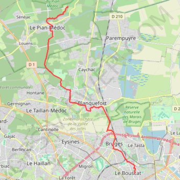 Itinéraire Ermitage_Lamouroux--Le Bouscat, distance, dénivelé, altitude, carte, profil, trace GPS