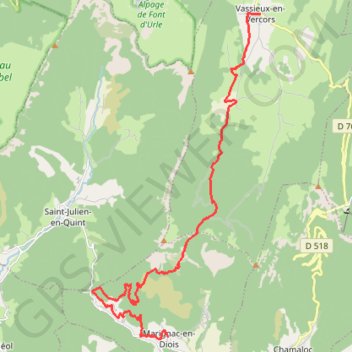 Itinéraire Grande Traversée des PréAlpes : Vassieux-en-Vercors - Marignac-en-Diois, distance, dénivelé, altitude, carte, profil, trace GPS