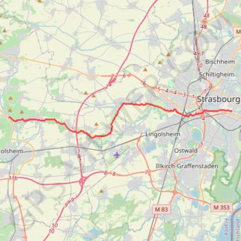 Itinéraire Strasbourg / Soultz-les-Bains, distance, dénivelé, altitude, carte, profil, trace GPS