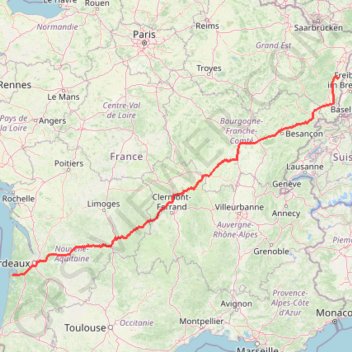 Itinéraire A 63, La Transeuropéenne, La Transeuropéenne, N 70, La Comtoise, Autoroute des Cigognes, distance, dénivelé, altitude, carte, profil, trace GPS