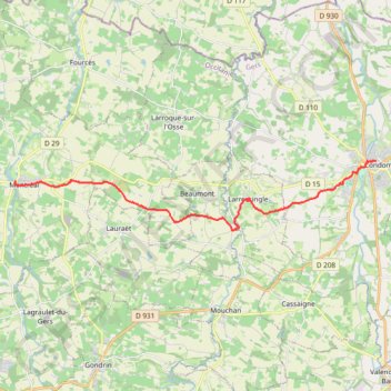 Itinéraire Chemin de Compostelle entre Condom et Montréal, distance, dénivelé, altitude, carte, profil, trace GPS