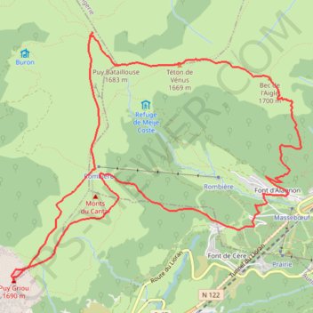 Itinéraire Le Puy Griou - Le Lorian, distance, dénivelé, altitude, carte, profil, trace GPS
