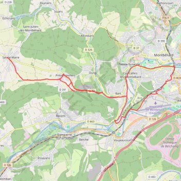 Itinéraire Sainte Marie Montbéliard avec une petite boucle, distance, dénivelé, altitude, carte, profil, trace GPS
