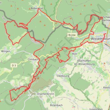Itinéraire Wissembourg, distance, dénivelé, altitude, carte, profil, trace GPS