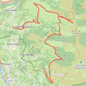 Itinéraire Saint Pastou - crêtes Prézères - Peyrelans Arrinqué, distance, dénivelé, altitude, carte, profil, trace GPS