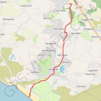 Itinéraire 56-415, distance, dénivelé, altitude, carte, profil, trace GPS