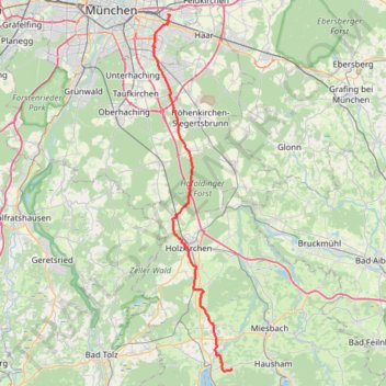 Itinéraire Munich -> Tegernsee (54,1 km), distance, dénivelé, altitude, carte, profil, trace GPS