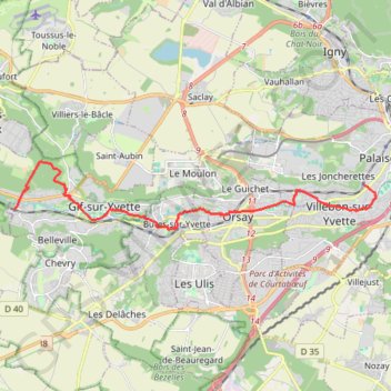 Itinéraire De Courcelles à Palaiseau-Villebon, distance, dénivelé, altitude, carte, profil, trace GPS