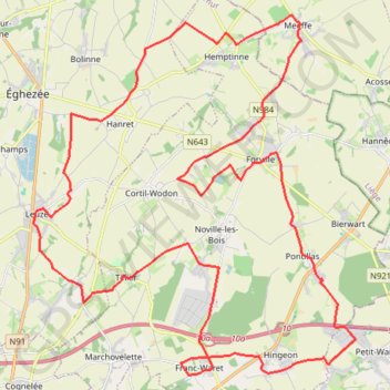 Itinéraire Le tour de Fernelmont, distance, dénivelé, altitude, carte, profil, trace GPS