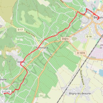 Itinéraire Beaune - Meursault, distance, dénivelé, altitude, carte, profil, trace GPS